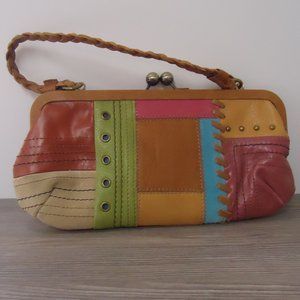 FOSSIL LEATHER  MULTICOLORED PATCHWORK PURSE